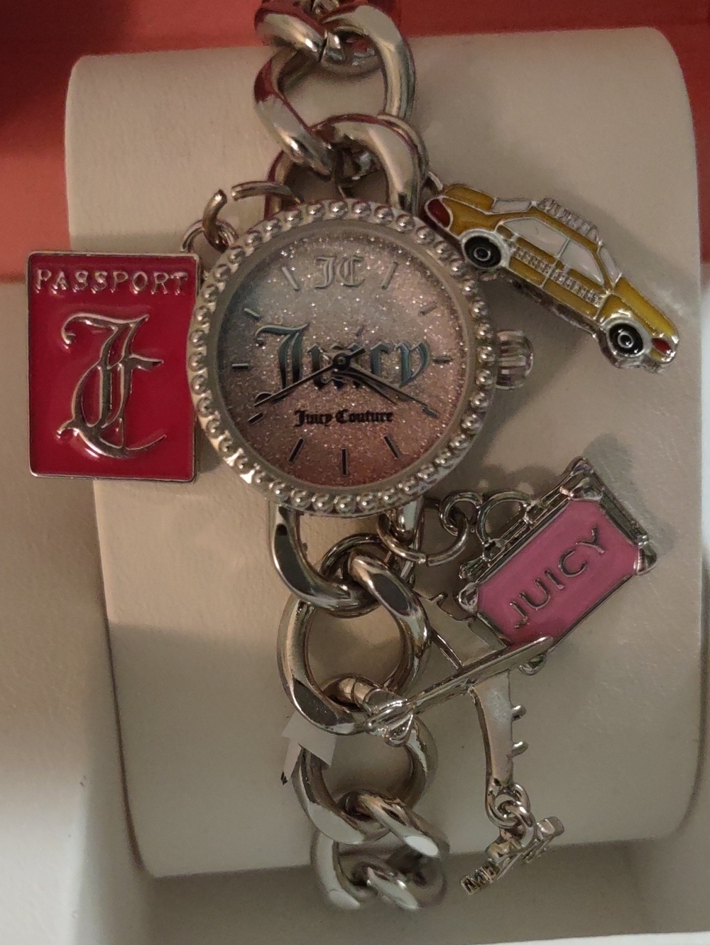 Juicy Couture Gold Charm Bracelet Watch Pink Travel NY Brand New